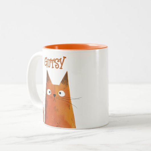 Oranje tabby illustratie kattennaam tweekleurige koffiemok (Voorkant links)