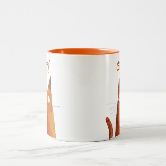 Oranje tabby illustratie kattennaam tweekleurige koffiemok (Center)