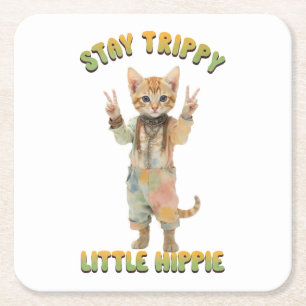 Oranje Tabby Kat Boho Blijf Koel Kleine Hippie Kartonnen Onderzetters