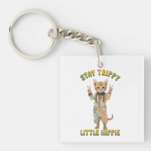 Oranje Tabby Kat Boho Blijf Trippy Kleine Hippie Sleutelhanger
