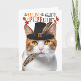 Oranje Tabby Kat Feline Dankbaar voor PURRkey Dag Feestdagen Kaart