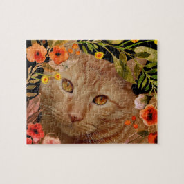 Oranje Tabby Kat Foto met Bloem Frame Legpuzzel