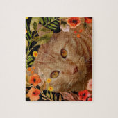 Oranje Tabby Kat Foto met Bloem Frame Legpuzzel (Verticaal)