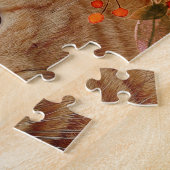 Oranje Tabby Kat Foto met bloem Lijst Jigzaag Legpuzzel (Zijkant)