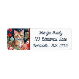 Oranje Tabby Kat Meowy Kerst Retouradres Etiket