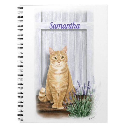 Oranje Tabby Kat met Lavendel Notitieboek (Voorkant)
