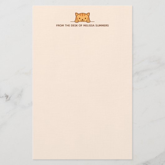 Oranje Tabby Kat Peking boven Aangepaste Tekst Bei Briefpapier (Voorkant)