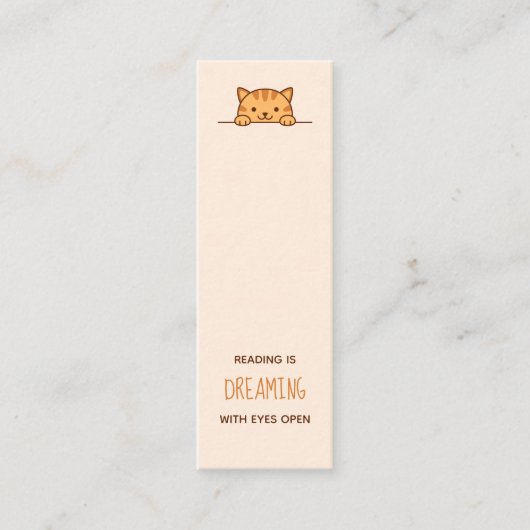 Oranje Tabby Kat Piept boven Boeklegger Citaat Mini Visitekaartje (Voorkant)