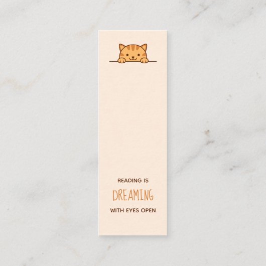 Oranje Tabby Kat Piept boven Boeklegger Citaat Mini Visitekaartje (Achterkant)