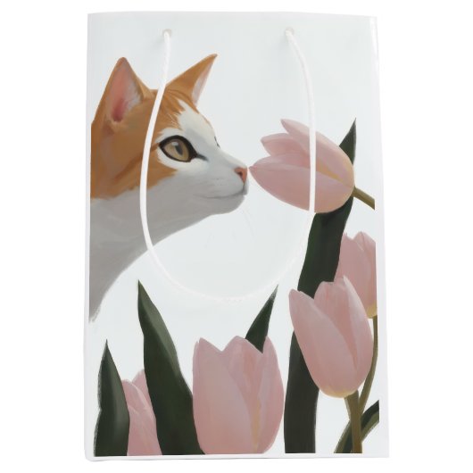 Oranje Tabby Kat Tulp Liefde Medium Cadeauzakje (Voorkant)