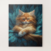 Oranje Tabby Kitten in bed van blauwe veren Legpuzzel (Verticaal)