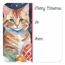 Oranje Tabby Kitten Meowy Kerstcadeau Label
