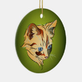 Oranje Tabby Kitten met blauw kerstfeest Keramisch Ornament (Rechts)