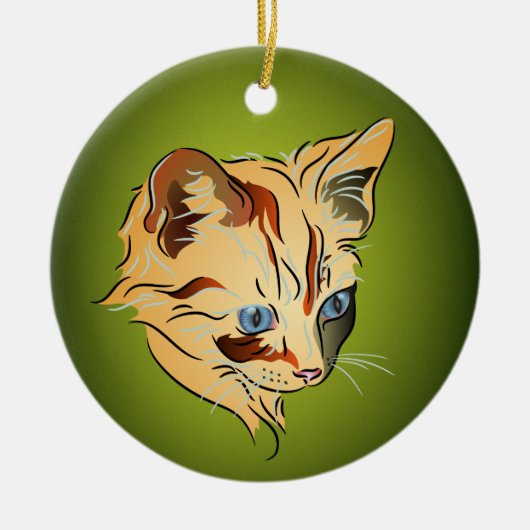 Oranje Tabby Kitten met blauw kerstfeest Keramisch Ornament (Voorkant)