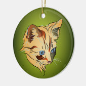 Oranje Tabby Kitten met blauw kerstfeest Keramisch Ornament (Links)