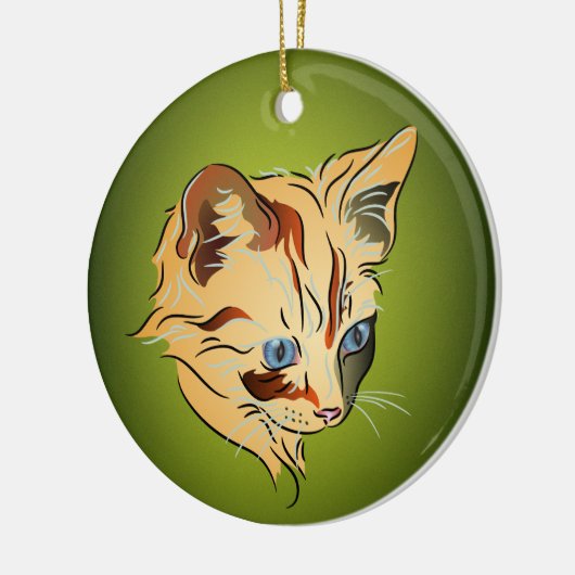 Oranje Tabby Kitten met blauw kerstfeest Keramisch Ornament (Links)