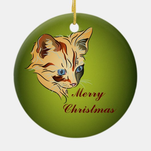 Oranje Tabby Kitten met blauw kerstfeest Keramisch Ornament (Achterkant)