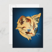 Oranje Tabby Kitten met blauwe ogen op blauw Briefkaart (Voorkant / Achterkant)