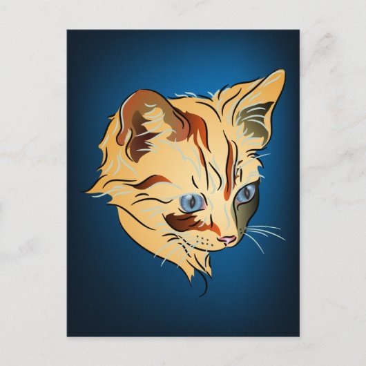 Oranje Tabby Kitten met blauwe ogen op blauw Briefkaart (Voorkant)