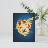 Oranje Tabby Kitten met blauwe ogen op blauw Briefkaart (Staand voorkant)