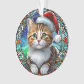 Oranje Tabby Kitten met Santa Hat Glas in lood Ornament (voorkant)