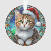 Oranje Tabby Kitten met Santa Hat Glas in lood Ornament (voorkant)