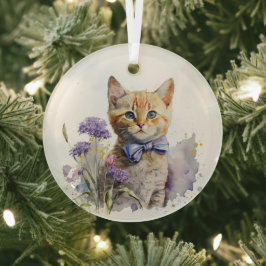 Oranje Tabby Kitten met Waterverf van Stropdas met Glas Ornament