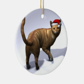 Oranje tabby met kerstman hoed keramisch ornament (Rechts)