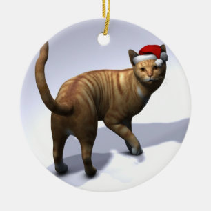 Oranje tabby met kerstman hoed keramisch ornament