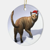 Oranje tabby met kerstman hoed keramisch ornament (Links)