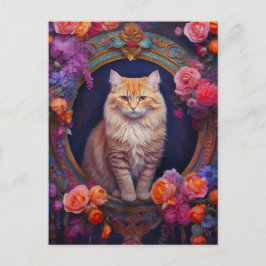 Oranje Tabby met mooie sieraden en bloemen Briefkaart