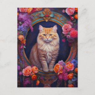Oranje Tabby met mooie sieraden en bloemen Briefkaart