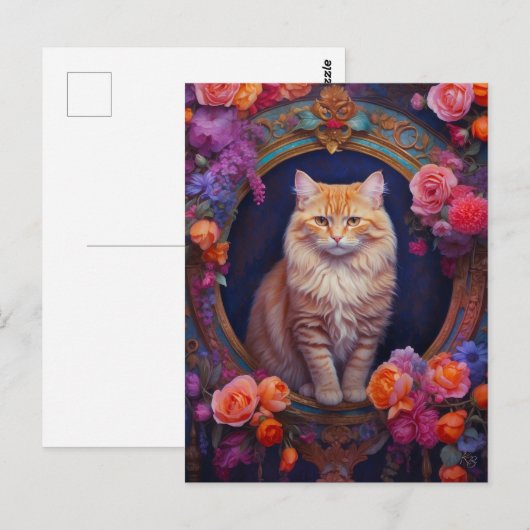 Oranje Tabby met mooie sieraden en bloemen Briefkaart (Voorkant / Achterkant)