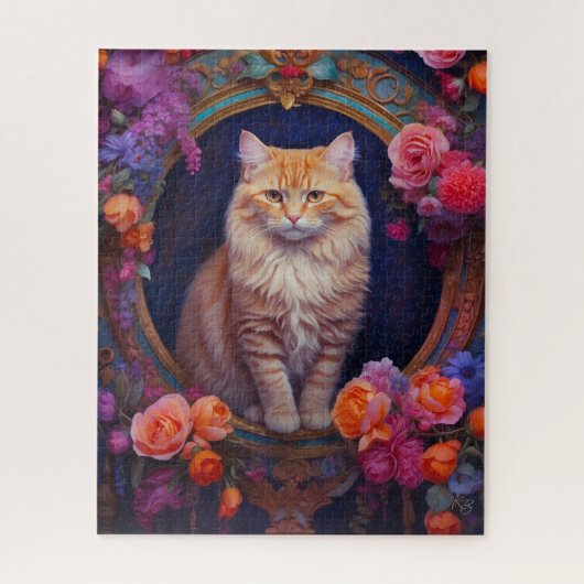 Oranje Tabby met mooie sieraden en bloemen Legpuzzel (Verticaal)