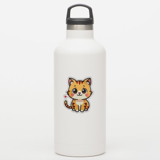 Oranje Tabby Poesje dat Lacht – Mooie Sticker (Waterfles)