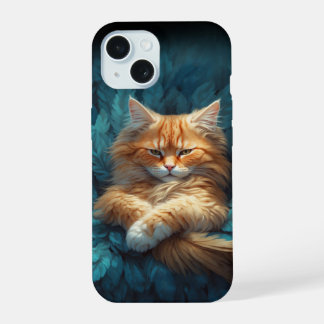 Oranje Tabby Poesje in Bed van Blauwe Veren iPhone 15 Case