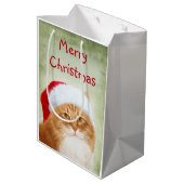 Oranje Tabby Santa Claus Medium Cadeauzakje (Achterkant Gekanteld)