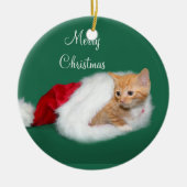 Oranje tabby Santa hat Keramisch Ornament (Voorkant)