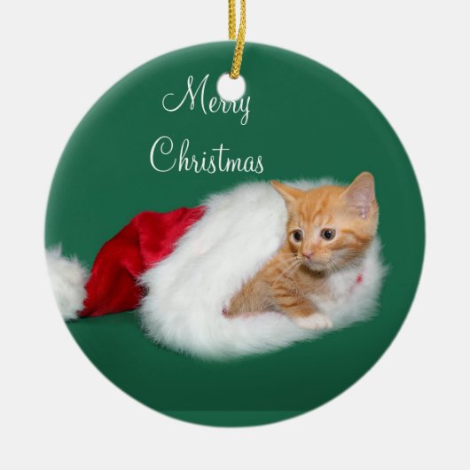 Oranje tabby Santa hat Keramisch Ornament (Voorkant)