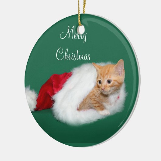 Oranje tabby Santa hat Keramisch Ornament (Links)