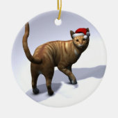 Oranje Tabby Santa Keramisch Ornament (Voorkant)