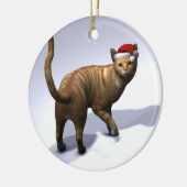 Oranje Tabby Santa Keramisch Ornament (Links)