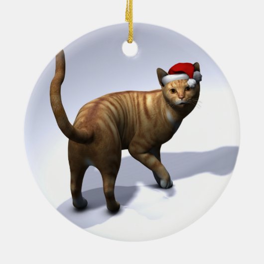 Oranje Tabby Santa Keramisch Ornament (Achterkant)