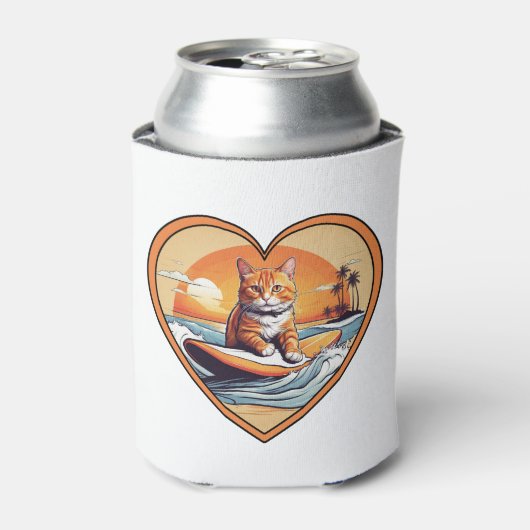 Oranje Tabby Surfkat Blikjeskoeler (Blikje Voorkant)