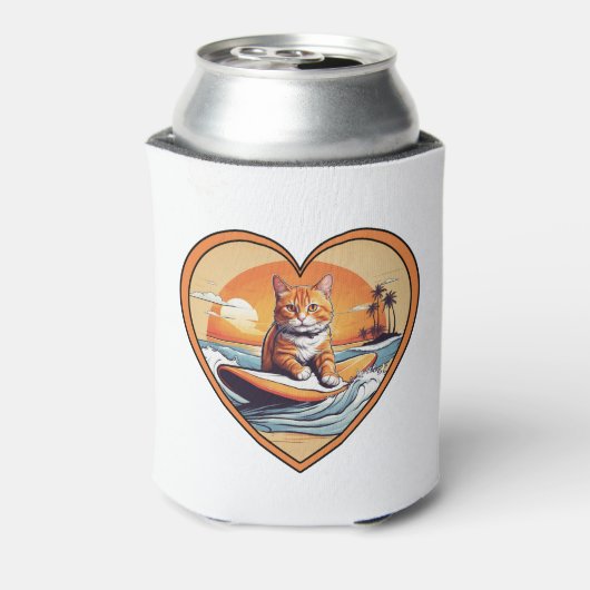 Oranje Tabby Surfkat Blikjeskoeler (Blikje Achterkant)