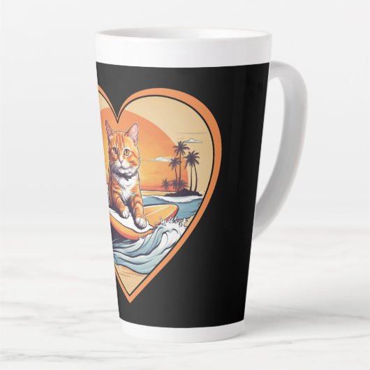 Oranje Tabby Surfkat Latte Mok (Rechterhoek)