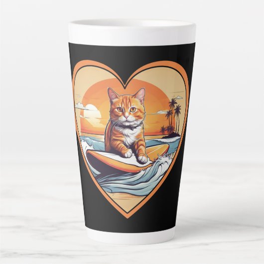 Oranje Tabby Surfkat Latte Mok (Voorkant)