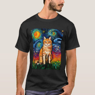 Oranje Tabby Tiger Cat Sterrennacht Kleurrijk Door T-shirt