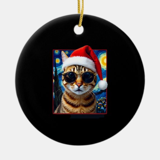 Oranje Tabbykat Kerstmis met Sterrennacht Keramisch Ornament (Voorkant)