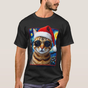 Oranje Tabbykat Kerstmis met Sterrennacht T-shirt